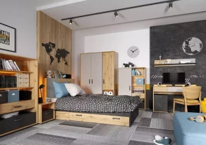 QUBIC Seng til barnerom 120x200 artisan eik/grå
