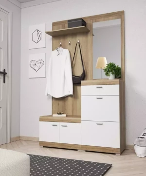 Entremøbler-skoskap med speil Stella riviera eik 135 cm