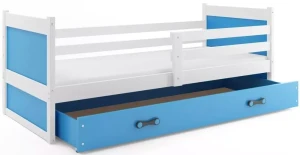Billig seng med skufer 90x200 cm hvit/blå RICO 1