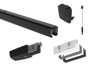 4m Black Global Trac Pro Suspended Lighting Track System Kit (3 Circuit) (Length: 4 Metre, Finish: Black)