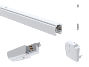 1m White Global Trac Pro Suspended Lighting Track Kit (3 Circuit) (Length: 1 Metre, Finish: White)