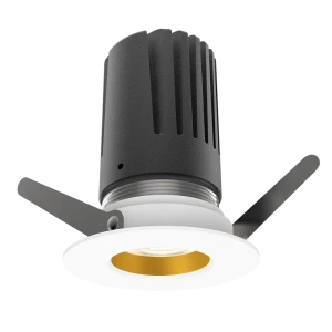 View 50 Fixed Downlight (Finish: White, Baffle Colour: Gold Baffle, Wattage: 9W, Colour Temp.: 90CRI 3000K, Beam Angle: 40°, Dimming Type: Mains Dimma