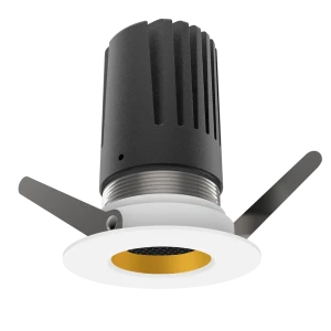 View 50 Fixed Downlight (Finish: White, Baffle Colour: Gold Baffle, Wattage: 9W, Colour Temp.: 90CRI 3000K, Beam Angle: 40°, Dimming Type: Mains Dimma
