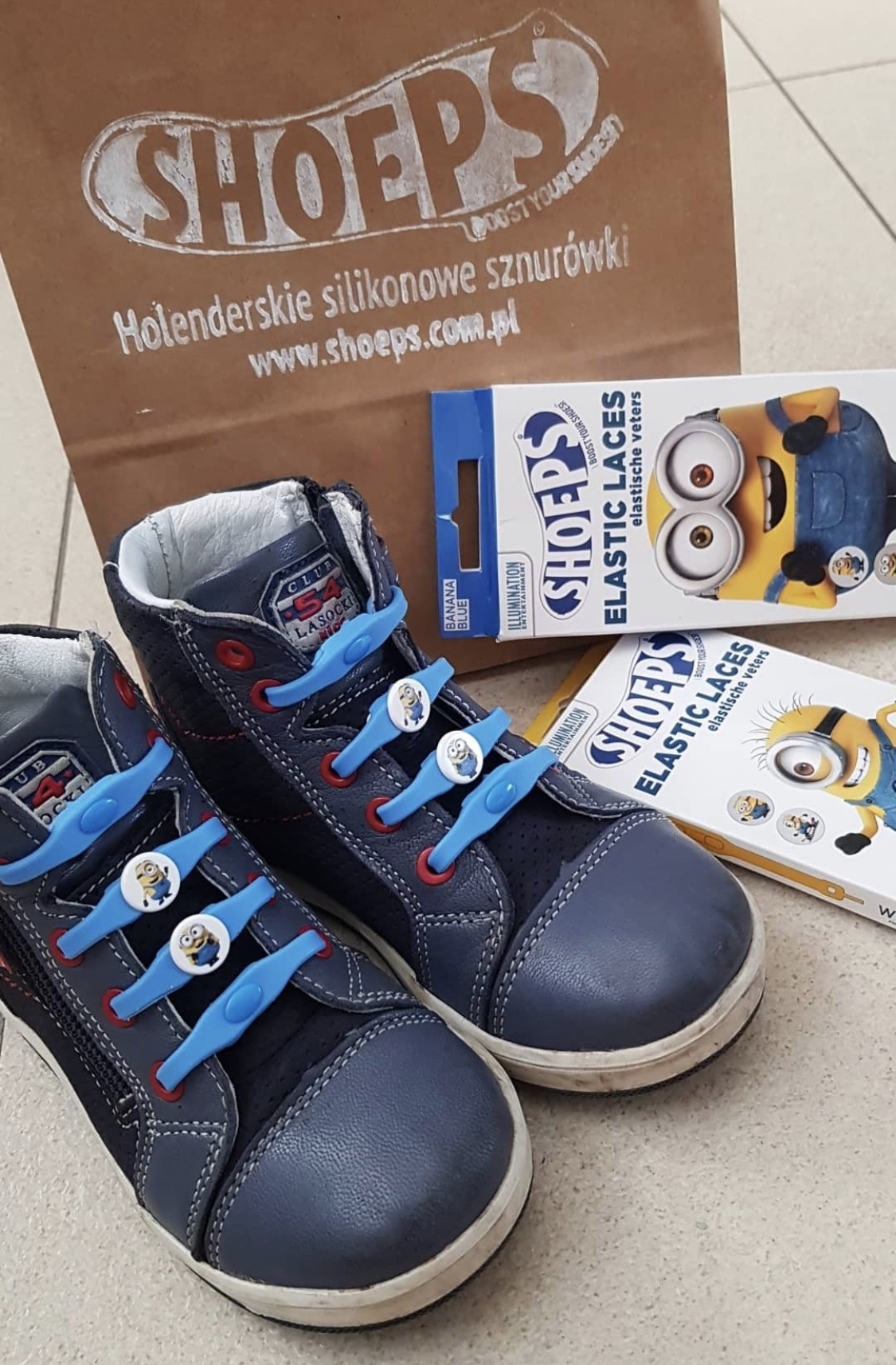 Kacperkowe sznurówki Shoeps z Minionkami Silikonowe sznurówki Shoeps