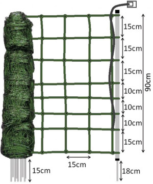 Euro Elektronetz 90/1 Schafnetz 90 cm, 50 m, 13mm Pfähle, Einzelspitze