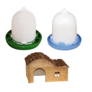 Wachtel Starter-Set Futtertrog, Tränke, Legehaus