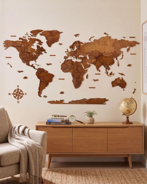 3D CLASSIC Drewniana Mapa Świata Orzech - 120x70cm