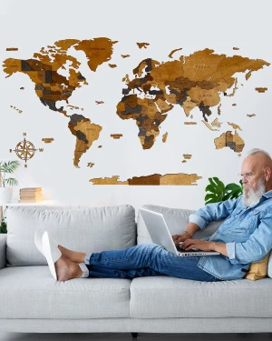 3D CLASSIC Drewniana Mapa Świata Espresso - 180x100cm