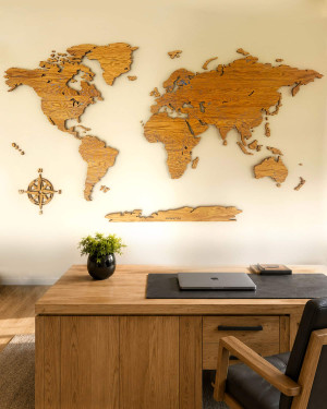2D LITY DĄB Drewniana mapa świata - 200x100cm