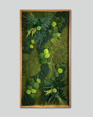 Obraz z mchu i roślin stablizownych w dębowej ramie - Orzech - 70x50cm