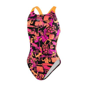 Baddräkt barn Allover Splashback svart/orange/rosa - Speedo (Storlek: 164 cl)