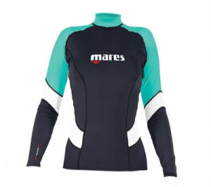 Uv-tröja rash guard trilastic svart/vit/mintrön med långa armar dam - Mares (Storlek: 38)
