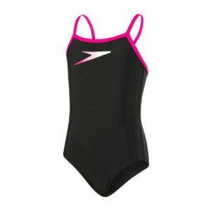 Baddräkt barn Thinstrap svart/rosa - Speedo (Storlek: 140 cl = 10 år)