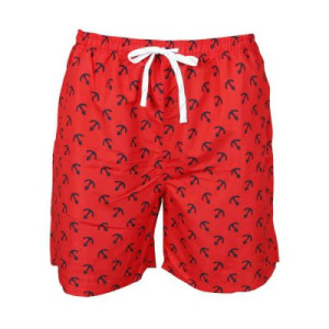 Badshorts barn röd med marina ankare (Storlek: 134/140 cl)