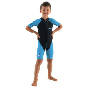 Våtdräkt barn Dolphin shorty svart/turkos 1.5 mm - Seac (Storlek: 7/8 år svart/turkos)