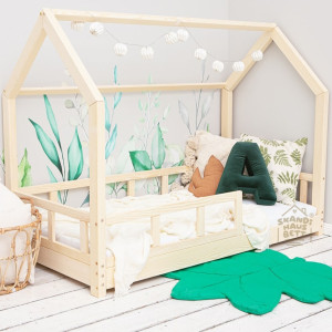 HAUSBETT Kinderbett mit Rausfallschutz Naturholz BELL (Betten Dimension: 70x160 cm, Rausfallschutz: Mit)