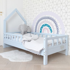 KINDERBETT Hausbett mit Rausfallschutz Massivholz LILO NUO (Betten Dimension: 80x190 cm, Füße: 15cm)