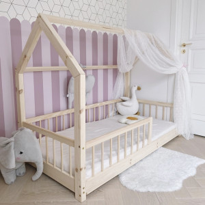 HAUSBETT CELLO - Kinderbett mit Hohe Rausfallschutz Holzbett (Betten Dimension: 120x200 cm, Schublade: Kein)