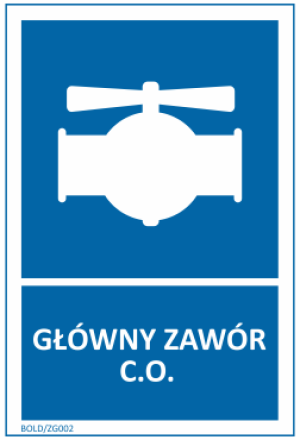 Znak "Główny zawór C.O." Bold