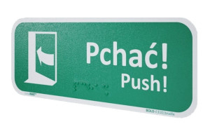 Znak "Pchać by otworzyć (lewy)" z Braille`m Bold