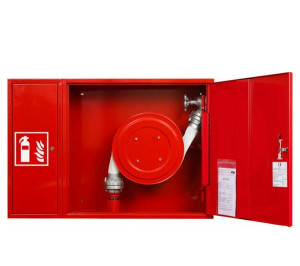 Hydrant wewnętrzny z wężem płasko składanym DN 52 na zwijadle z miejscem na gaśnicę obok zwijadła SUPRON