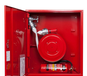 Hydrant wewnętrzny z wężem płasko składanym DN 52 na zwijadle z miejscem na gaśnicę pod zwijadłem, SUPRON