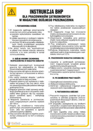 Znak "Instrukcja BHP dla pracowników zatrudnionych w magazynie ogólnego przeznaczenia" Signproject