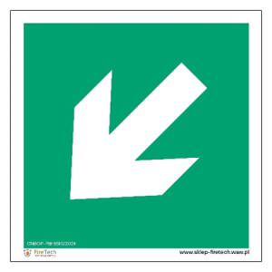 Znak "Kierunek drogi ewakuacyjnej (strzałka skośna)" Signproject