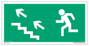 Znak "Kierunek do wyjścia drogi ewakuacyjnej schodami w górę w lewo" Signproject