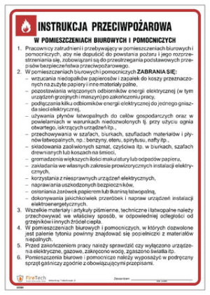Znak "Instrukcja przeciwpożarowa w pomieszczeniach biurowych i pomocniczych" Signproject