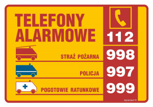Znak "Tabliczka telefonów alarmowych" Signproject