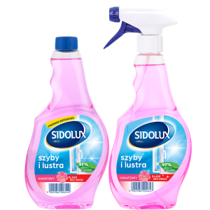 SIDOLUX Płyn do mycia szyb - kwiatowy plus zapas