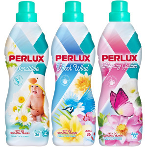 Zestaw 3 x PERLUX płyn do płukania tkanin - Blooming Garden, Fresh Wind, Sensitive - 3 x 900 ml