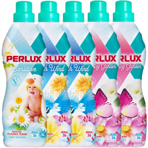 Zestaw 5 x PERLUX płyn do płukania tkanin - Blooming Garden, Fresh Wind, Sensitive - 5 x 900 ml
