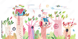 Fototapeta do sypialni Cute children tree houses