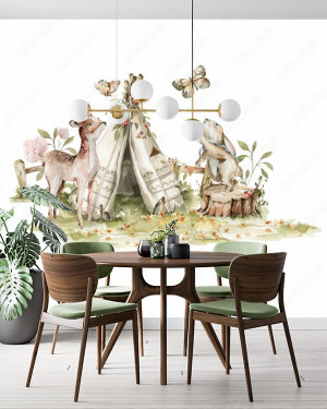 Fototapeta  Watercolor nursery woodland