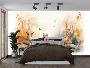 Fototapeta na wymiar Watercolor animals in autumn