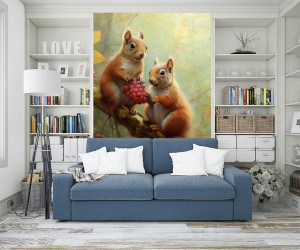 Fototapeta na ścianę two squirrels sit on red