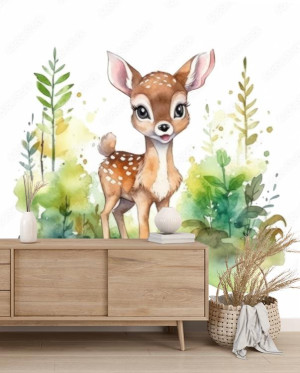 Fototapeta na ścianę Watercolor cute baby deer