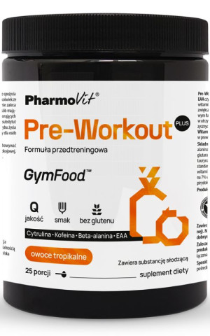 GymFood Pharmovit Pre-Workout Plus Formuła przedtreningowa (owoce tropikalne) 500 g