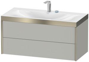 XViu Duravit vasque XV4616EB107P 100x48cm, 2 tiroirs, 2 trous pour robinetterie, champagne mat, Cadres P, gris béton mat