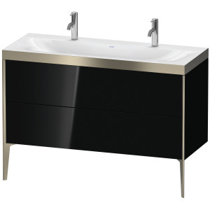 XViu Duravit vasque XV4713OB140P 120x48cm, 2 coulissants, sans trou pour robinet, champagne mat, Cadres P, noir brillant