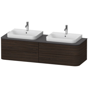Duravit Happy D.2 Plus meuble sous-vasque HP4974B6969 160x55cm, pour console, 4 tiroirs, pour vasque à poser, des deux côtés, noyer brossé