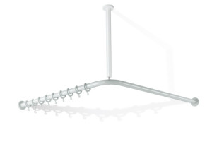 Hewi 801 tringle à rideaux 801.34.14033 coudée, 900 x 900 mm, 18 anneaux de rideau, rubinrot
