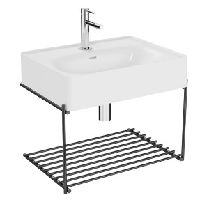 Ensemble lavabo VitrA Equal 64082 avec vasque de 60 cm, laque blanche brillante, étagère métallique, noir mat