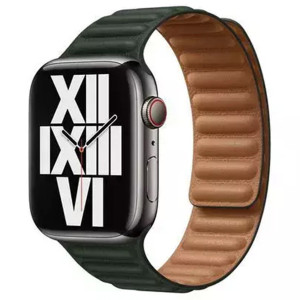 Leather Link bandje voor de Apple Watch   44/45/46/49 mm - Maat M/L - Sequoia Green