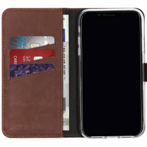 Selencia Echt Leren Bookcase voor de Apple iPhone Xr - Donkerbruin