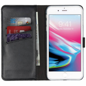 Selencia Echt Leren Bookcase voor de Apple iPhone 8 Plus / 7 Plus - Zwart