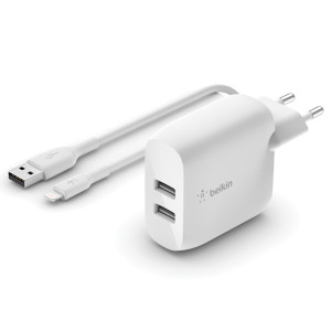 Belkin Boostâ†‘Chargeâ„¢ Dual USB Wall Charger + Lightning kabel - 24W - Wit