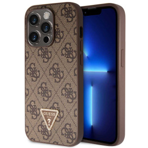 Guess 4G Logo Triangle Strass Backcover voor de Apple iPhone 15 Pro - Bruin